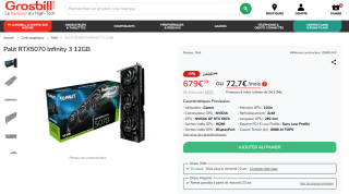 Carte graphique Palit RTX5070 Infinity 3 12GB à 679,99€