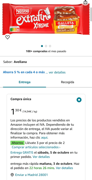 3 NESTLÉ Extrafino Xtreme tableta chocolate con leche y galleta o Filipinos 87g por 2,60€