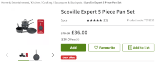 Pick Scoville expert 5-piece pan set for only £36 available at Asda
