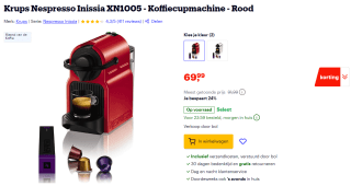 Krups Nespresso Inissia XN1005 koffiemachine voor €69,99 bij Bol
