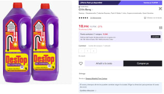 Destop - Desatascador Tuberías Express, Pack 2 Geles 1L por 10.99€ (Cuenta Nueva 5.5€)