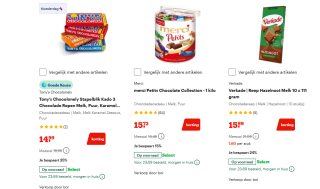 Tot 45% korting op chocolade van o.a.Tony's Chocolonely, Verkade en meer bij Bol