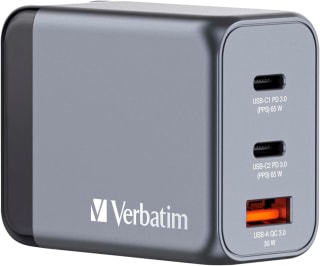 Verbatim GaN Charger 65 W, 3 poorten USB-C oplader voor €14,95 bij Amazon