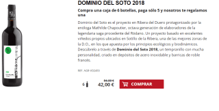 6 Botellas de Dominio del Soto 2018 por 32€