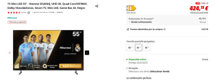 TV Mini LED 55" Hisense 55U6NQ, UHD 4K, Quad Core por 424,15€ y 65 pulgadaas por 509,15€