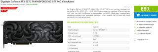 GIGABYTE GeForce RTX 5070 Ti WINDFORCE OC SFF 16G grafische kaart voor €889 bij Megekko