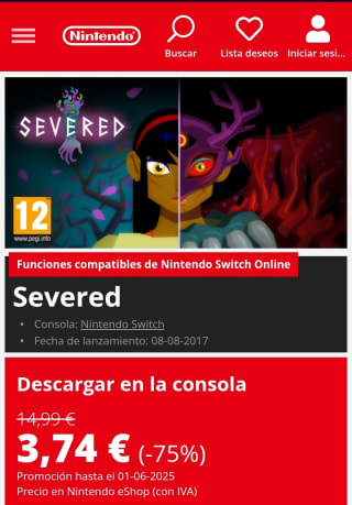Severed Nintendo Switch por 3,74€.