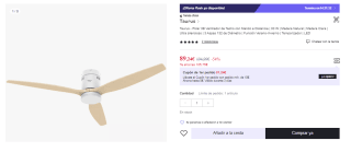 Taurus Polar 3B Ventilador de Techo con Mando a Distancia 30 W Madera Natural por 74.24€