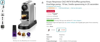 Krups Nespresso Citiz XN741B koffiemachine voor €124,94 met Amazon Prime