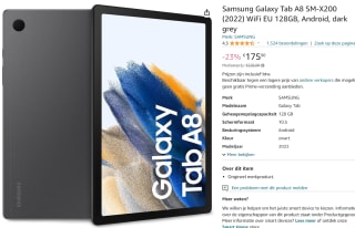 Samsung Galaxy Tab A8, Wi-Fi, 4GB ram, 128GB voor €175,90 bij Amazon