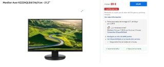 Monitor 21.5" Acer K222HQLbid 54,61cm por 89€