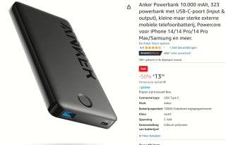 Anker Powerbank 10.000 mAh, 323 powerbank met USB-C-poort voor €13,99 bij Amazon
