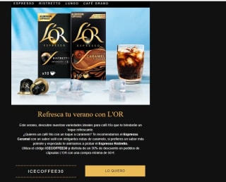 30% de descuento en pedidos de cápsulas L'OR con una compra mínima de 50 €.