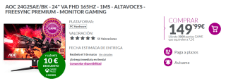 Monitor Gaming AOC 24G2SAE- 24" Full HD por 149.99€
