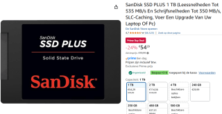 Sandisk SSD Plus (TLC) 1TB voor €44,29 dmv code bij Amazon