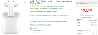 Apple AirPods 2 avec boîtier de charge filaire à 124€