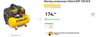 Stanley compressor Silent DST 100/8/6 voor €119 bij Gamma