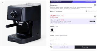 Cafetera Espresso Mellerware Koffy! y BARI 1200W | 15 Bar | Bandeja Calientatazas | Vaporizador Inox Orientable | Café Molido y Monodosis Capuccino | Thermoblock por 75.59€ (Cuenta Nueva 65.59€)