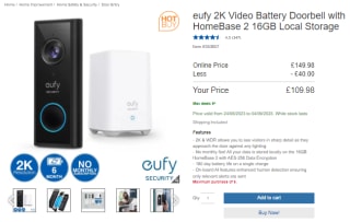 Grab eufy 2K video battery doorbell with HomeBase 2 from Costco for £109.98
