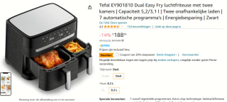 Tefal Dual Easy Fry & Grill EY905B - Heteluchtfriteuse voor €121,19 na cashback bij Amazon