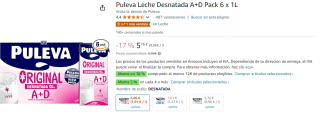 4 Packs de 6 Unidades de 1L de Puleva Leche Desnatada A+D por 19.4€