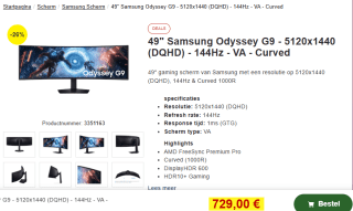 Samsung G91F computer monitor 124,5 cm (49") voor €729 bij Proshop