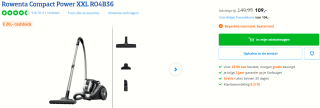 Stofzuiger Rowenta Compact Power XXL RO4B36 zonder zak voor €89 na cashback bij Coolblue