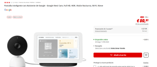 Google Nest Cam Pantalla inteligente con Asistente de Google, Full HD, HDR, Visión Nocturna por 80,91€