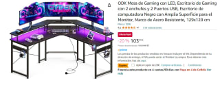 Mesa de Gaming con LED con 2 enchufes y 2 Puertos USB por 89.99€
