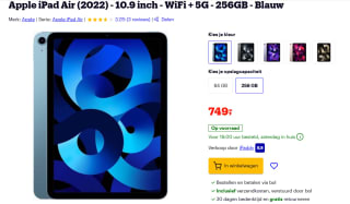 Apple iPad Air (2022) - 10.9 inch - WiFi + 5G - 256GB - Blauw voor €749 bij Bol