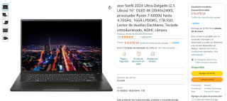 Laptop Acer Swift 2024 16" 4K Ryzen 7-6800U Reacondicionada por $10,878 en Amazon