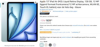 Apple iPad Air 13" (2024) M2 128GB voor €809 bij Amazon