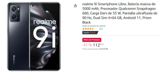Realme 9i Smartphone Libre 5000 mAh Qualcomm Snapdragon 680 de 4GB+64GB por 112.91€