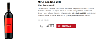 6 Botellas de Mira Salinas 2018 por 38.6€