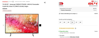 TV LED 65" Samsung TU65DU7175UXXC, UHD 4K, Procesador Crystal 4K por 424,15€