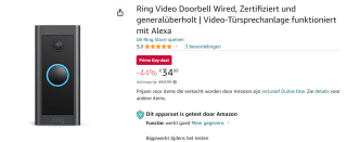 Ring Video Deurbel Bedraad voor €34,99 bij Amazon.de