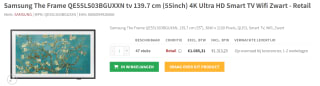 Samsung The Frame LS03B (2023) 55" (buitenlands model) Wit, Zwart voor €1313,23 bij Redshell
