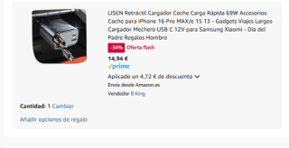 Cargador rápido 69W de coche retráctil 4 en 1 por 14,94€
