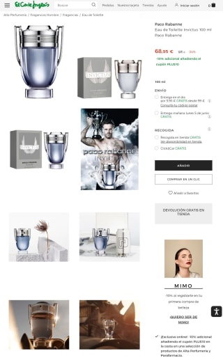 Eau de Toilette Invictus 100 ml Paco Rabanne por 68,95€