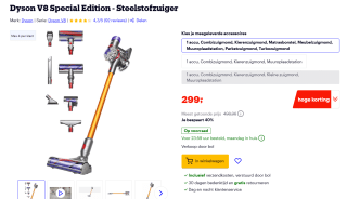 Dyson V8 Special Edition Steelstofzuiger voor €299 bij Bol.com