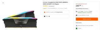 Memoria Corsair Vengeance RGB DDR5 6400MHz 64GB 2x32GB CL32 Negra por 245.99€