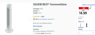 SILVERCREST® Torenventilator 50 W voor €14,99 in de Lidl webshop