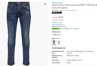Only & Sons heren jeans voor €17,99 bij Amazon