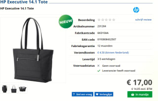 HP Executive 14 1 Tote (laptoptas) voor €17 bij Informatique