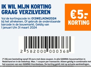 Gamma kortingscode voor €5 korting op je aankopen
