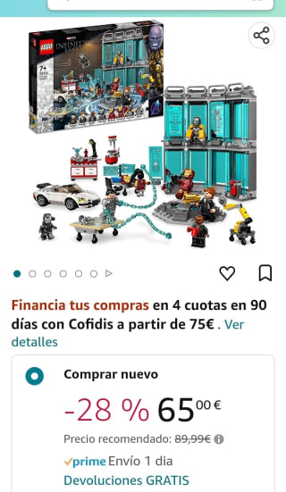 LEGO 76216 Marvel Armería de Iron Man por 65€.