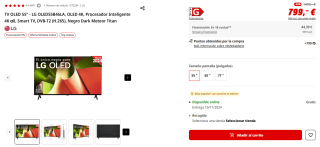 TV OLED 55" LG OLED55B46LA, OLED 4K, Procesador Inteligente 4K α8 por 764€