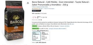 4x Café Molido - Gran intensidad - Tueste Natural 250ml.Barco Natural por 11,16€
