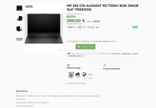 Portátil HP 255 G10 AL0A0AT R3-7330U 8GB 256GB 15,6" FREEDOS por solo 289€