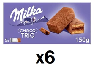 6 Paquetes de Bizcochos rellenos de cacao y cubiertos de chocolate Choco Trio Milka 150 g. por
